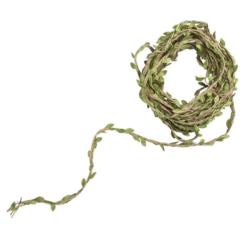 YuCool 98 Feet 5MM Burlap Leaf Ribbon, Natural Wall Hanging Jute Vine Twine with Artificial Green Leaves for Rustic Wedding,Home,Garden,Jungle Party Decorations and DIY Crafts Decor(3 Rolls) - Image 5